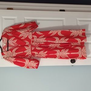 H&M dress size xsmall drawstring waist v neck slightly sheer red orange color